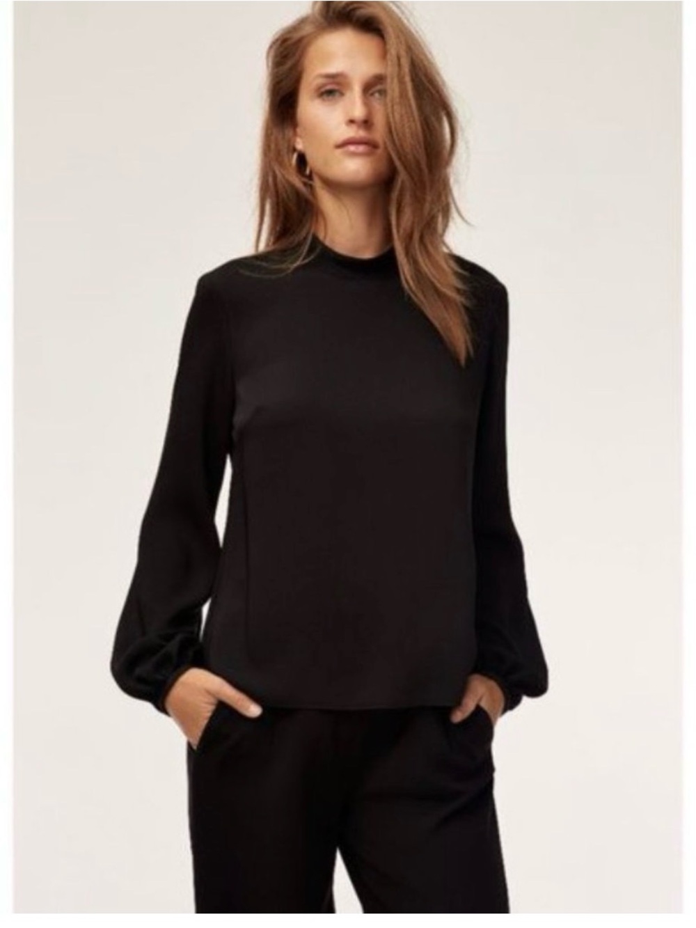 Babaton Granadas Black Mock Neck Blouse